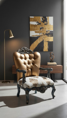 Fauteuil de design Chesterfield avec dossier doré pour salon