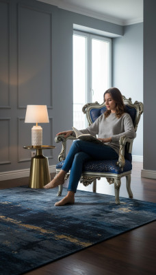 Un fauteuil classique fabuleux en style bleu avec des motifs décoratifs.