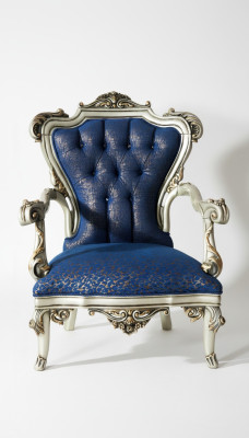 Un fauteuil classique fabuleux en style bleu avec des motifs décoratifs.