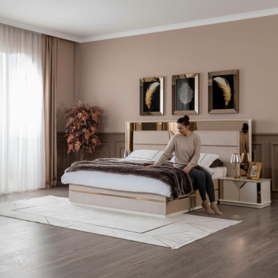 Lit double en or Chambre à coucher Lits Meubles Design de lit Lit double Beige