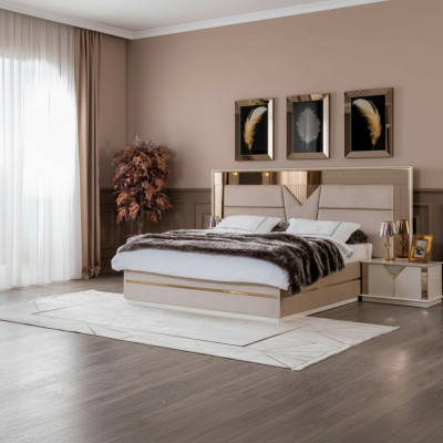 Lit double en or Chambre à coucher Lits Meubles Design de lit Lit double Beige