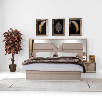 Lit double en or Chambre à coucher Lits Meubles Design de lit Lit double Beige