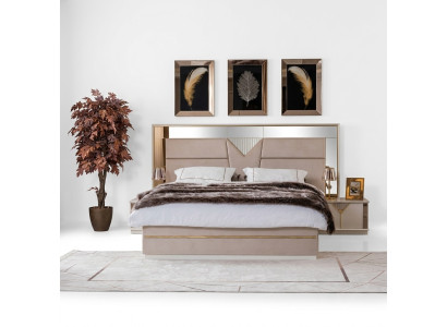 Lit double en or Chambre à coucher Lits Meubles Design de lit Lit double Beige