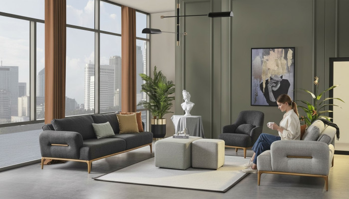 Ensemble de canapé 431 Siège 2x Tabouret Salon luxueux 5 pièces Sala living