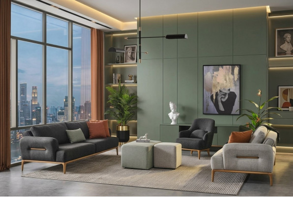 Ensemble de canapé 431 Siège 2x Tabouret Salon luxueux 5 pièces Sala living