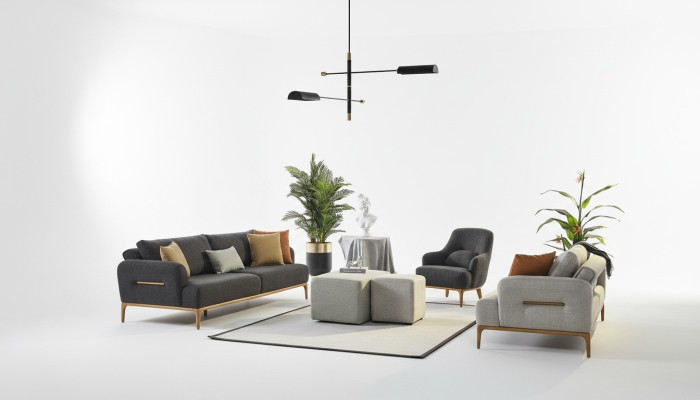 Ensemble de canapé 431 Siège 2x Tabouret Salon luxueux 5 pièces Sala living