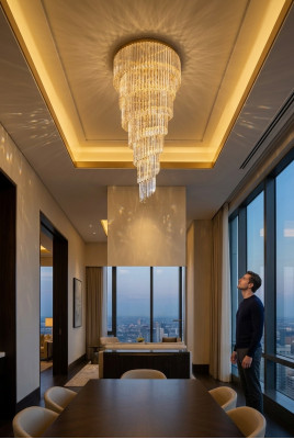 Lustre en cristal doré suspendu au plafond Kristall lumineux pour le salon
