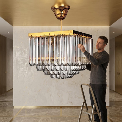 Salon Lustre Cristal de luxe Plafond moderne Nouveau style Or