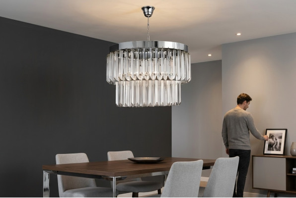 Salon Lustre Cristal Plafonnier neuf gris Moderne