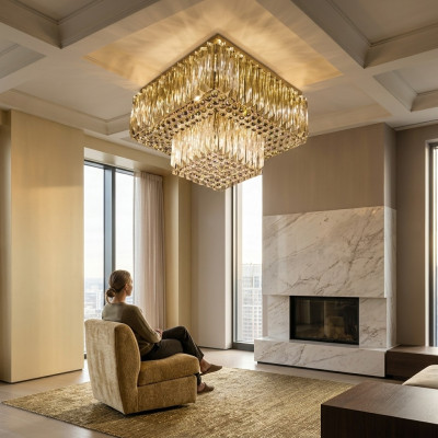 Lustre lampe de plafond salon or luxe éclairage cristal