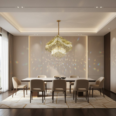 Lustre lampe de plafond salon or luxe éclairage cristal