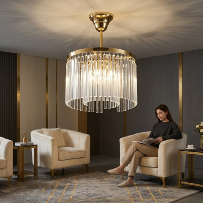 Lustre Salon Plafonnier Lampe Lustre doré nouveau