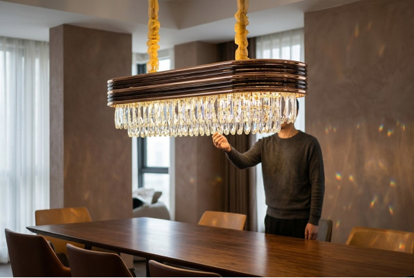 Lustre Lustre en cristal Plafonnier Lampe suspendue en or