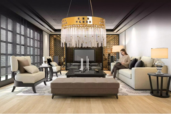 Beau lustre en laiton et cristal, nouveau lustre pour le salon, or de luxe