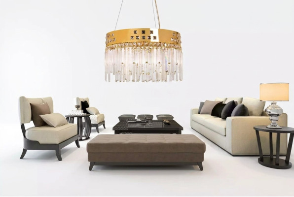 Beau lustre en laiton et cristal, nouveau lustre pour le salon, or de luxe