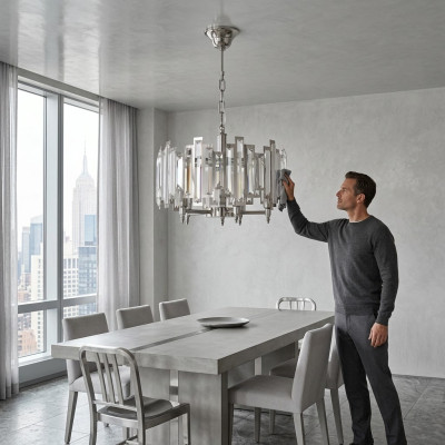 Lampe ronde Luminaire Plafonnier Argent Éclairage Lampe 50x65cm