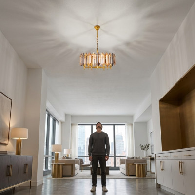 Lustre suspendu moderne Luminaire de plafond Salon Lampe de plafond Lampe dorée