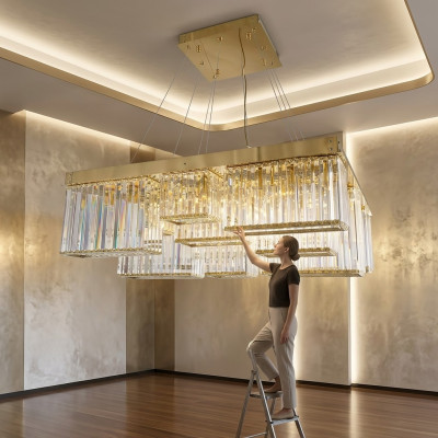 Lustre de couleur or magnifique lampe en cristal au plafond salon de luxe