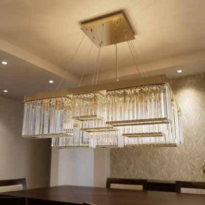 Lustre de couleur or magnifique lampe en cristal au plafond salon de luxe
