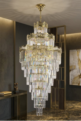 Lustre classique de style chandelier avec des gouttes, lampe de salon luxueuse de 80x230.