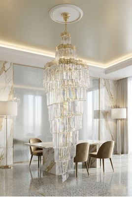 Lustre Plafonnier de luxe Design en cristal Luminaire Salon Lampe dorée