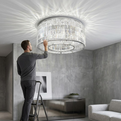 Lustre moderne designer 16 lumières pendentif chrome salon cristal