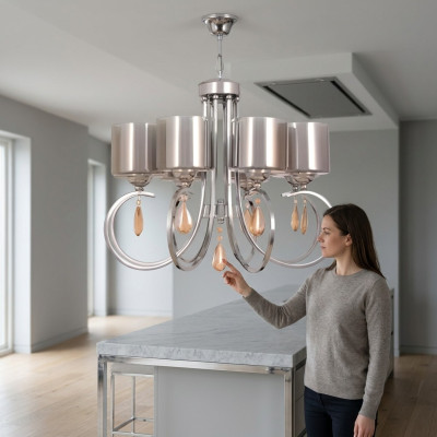 Plafonnier beau Luminaires en verre Lampes Lampes Salon Lustre Luxe Argent