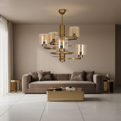 Lustre suspendu de plafond de luxe pour l'éclairage du salon en cristal neuf