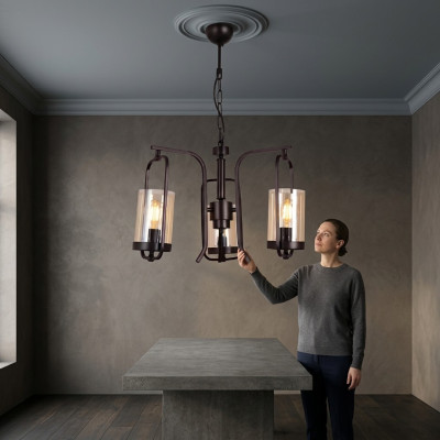 Loft Salon Lampe de plafond Lustre Verre Chambre Lampe suspendue noire