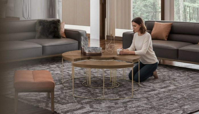 Table basse ronde moderne de luxe tables d'appoint en bois mobilier de table de salon