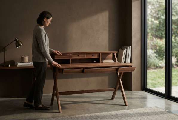 Bureau en bois véritable Meuble en bois Bureau d'ordinateur moderne avec tiroirs