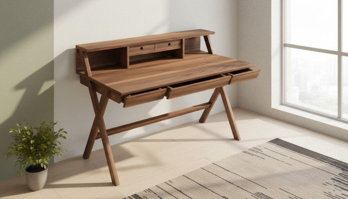 Bureau en bois véritable Meuble en bois Bureau d'ordinateur moderne avec tiroirs