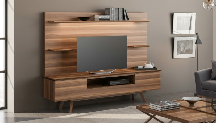 Étagères de luxe naturelles en noyer Mobilier moderne pour salon Étagères suspendues nouveaudevotre texte traduit apparaîtra ici