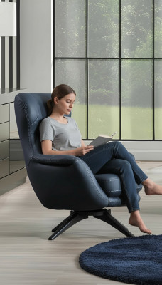 Fauteuil 1 place Confort de style moderne doux moyen Bleu Luxueux