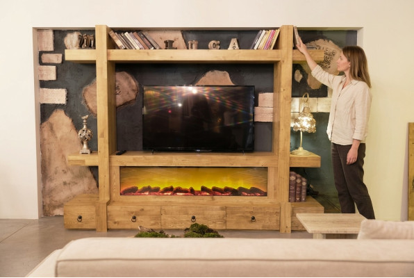 Meuble mural pour télévision, meuble mural en bois pour salon, meuble de télévision, armoire TV 240x205 avec extension murale