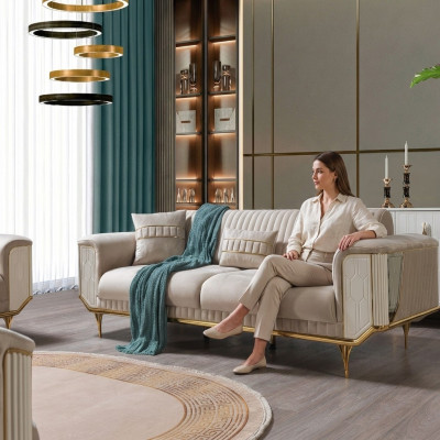 Canapé de luxe 3 places Salon Design moderne Beige 234cm Mobilier de canapés