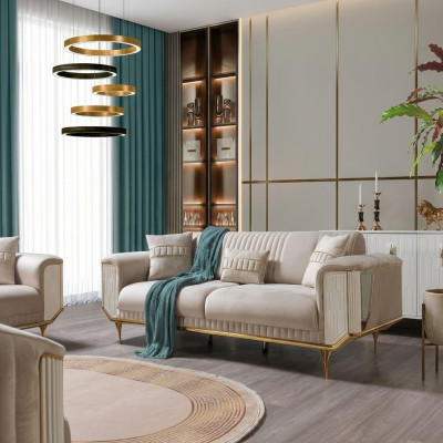 Canapé de luxe 3 places Salon Design moderne Beige 234cm Mobilier de canapés