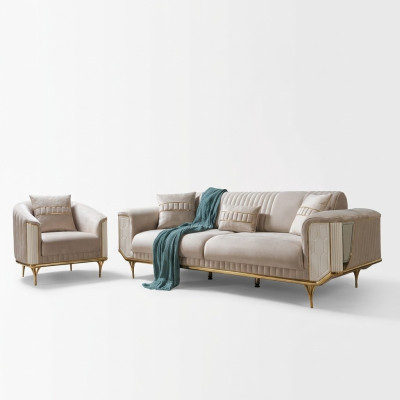 Canapé de luxe 3 places Salon Design moderne Beige 234cm Mobilier de canapés