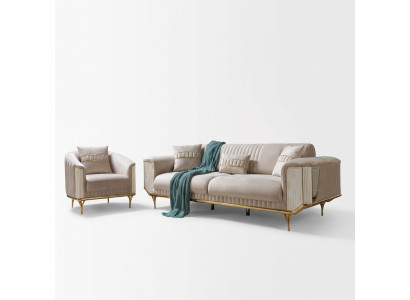 Canapé de luxe 3 places Salon Design moderne Beige 234cm Mobilier de canapés