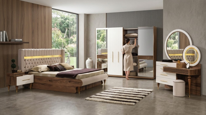 Ensemble de chambre à coucher 5 pièces Design Luxe Lit Chesterfield Ensemble Complet