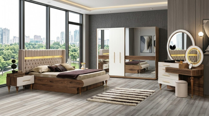 Ensemble de chambre à coucher 5 pièces Design Luxe Lit Chesterfield Ensemble Complet