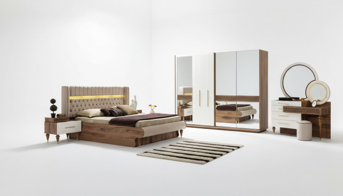 Ensemble de chambre à coucher 5 pièces Design Luxe Lit Chesterfield Ensemble Complet