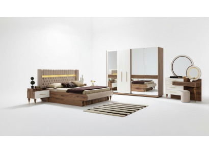 Ensemble de chambre à coucher 5 pièces Design Luxe Lit Chesterfield Ensemble Complet