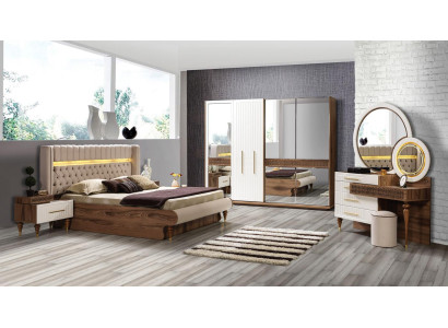 Ensemble de chambre à coucher 5 pièces Design Luxe Lit Chesterfield Ensemble Complet