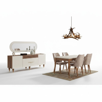Salle à manger Ensemble de groupe de 3 pièces Table à manger Commode Miroir Ensemble complet