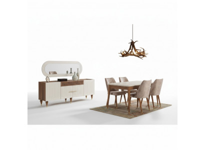 Salle à manger Ensemble de groupe de 3 pièces Table à manger Commode Miroir Ensemble complet