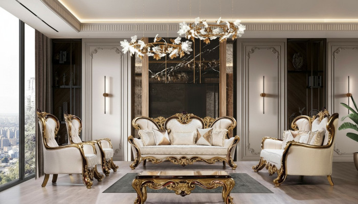 Ensemble de canapés de luxe baroque rococo ensemble de canapés 3+3+1+1 table basse