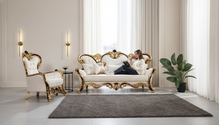 Ensemble de canapé royal 3+1 places Fauteuil classique au design luxueux Salon