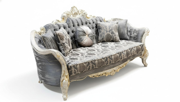 Canapé baroque 3 places Gris Salon Classique Canapé Design Canapé en Tissu
