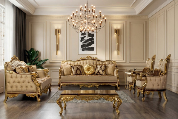 Ensemble de canapé classique Table basse Fauteuil Canapé 5 pièces Meubles Chesterfield